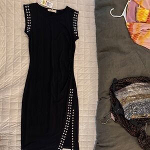 Michael Kors Black Midi Dress with Silver Studs